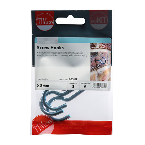 TIMCO Screw Hooks Silver - 80mm (3pcs)