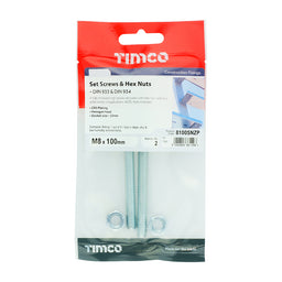 TIMCO Set Screws DIN933 Grade 8.8 & Hex Nut DIN934 Silver - M8 x 100 (2pcs)