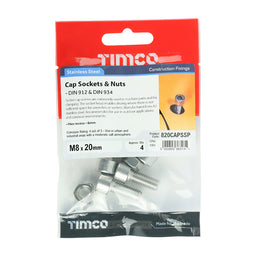 TIMCO Cap Socket Screws DIN912 A2 Stainless Steel - M8 x 20 (4pcs)