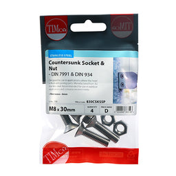 TIMCO Countersunk Socket Screws DIN7991 A2 Stainless Steel - M8 x 30 (4pcs)