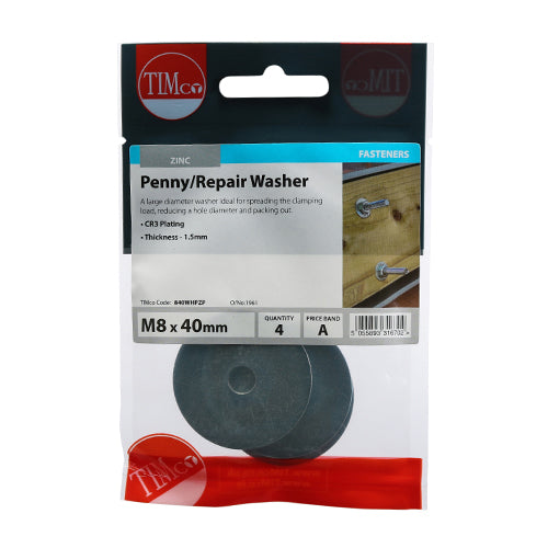 TIMCO Penny / Repair Washers DIN9054 Silver - M8 x 40 (4pcs)