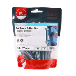 TIMCO Set Screws DIN933 Grade 8.8 & Hex Nut DIN934 Silver - M8 x 70 (30pcs)