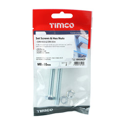 TIMCO Set Screws DIN933 Grade 8.8 & Hex Nut DIN934 Silver - M8 x 80 (2pcs)