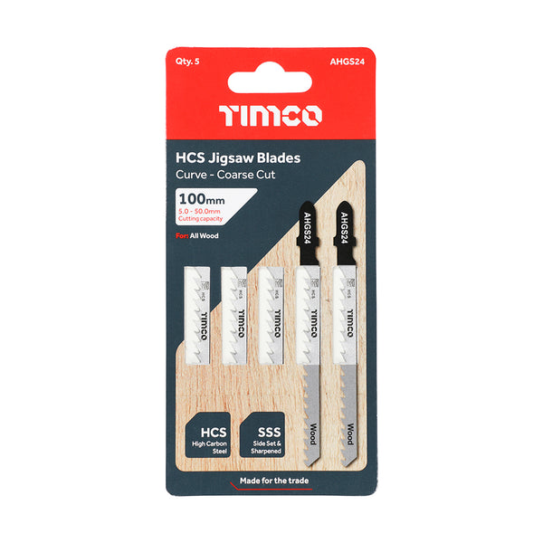 TIMCO Jigsaw Blades Wood Cutting HCS Blades - T244D (5pcs)