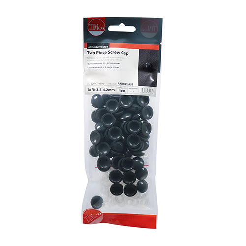 TIMCO Two Piece Screw Caps Anthracite Grey - To Fit 3.5 to 4.2 Screw (100pcs)