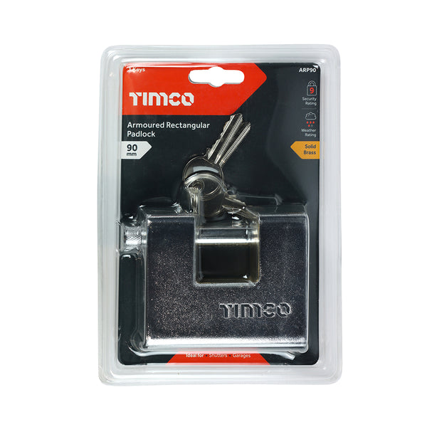 TIMCO Armoured Rectangular Padlock - 90mm