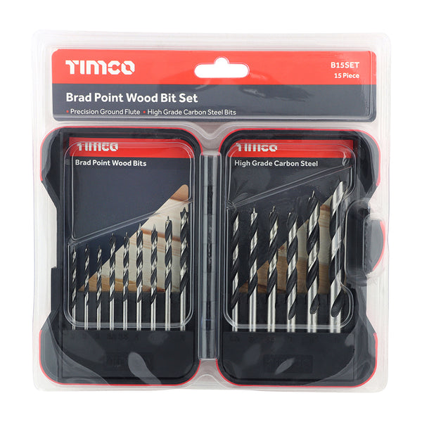 TIMCO Brad Point Wood Bit Set - 15pc