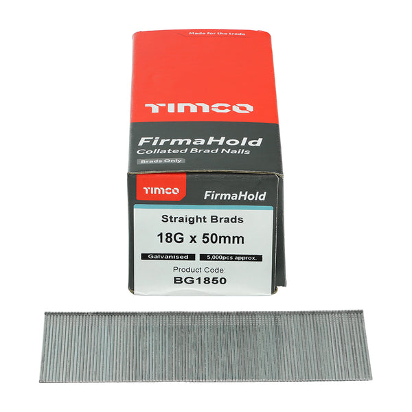 TIMCO FirmaHold Collated 18 Gauge Straight Galvanised Brad Nails - 18g x 50 (5000pcs)