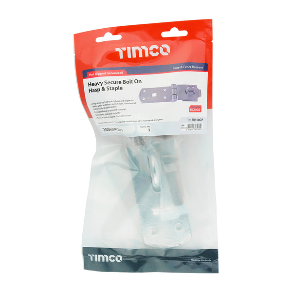 TIMCO Heavy Duty Hasp & Staple Secure Bolt On Hot Dipped Galvanised - 10