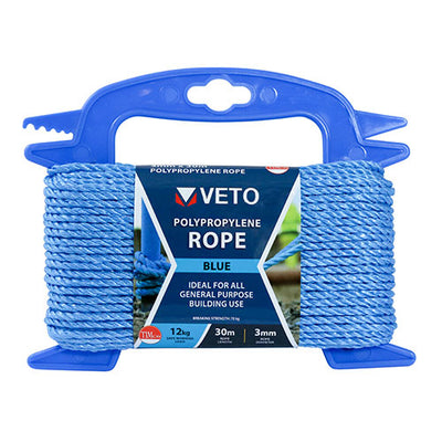 TIMCO Blue Polypropylene Rope on Winder - 3mm x 30m