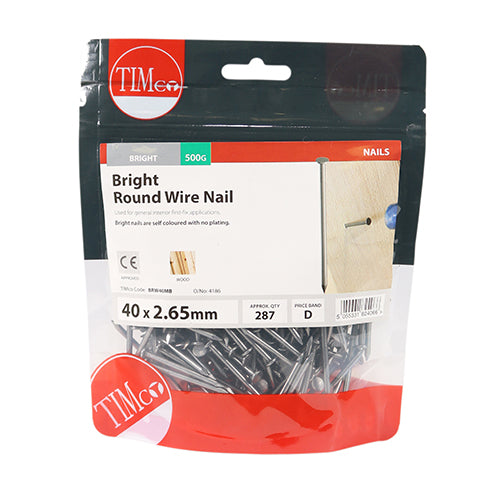 TIMCO Round Wire Nails Bright - 40 x 2.65 (0.5kg)