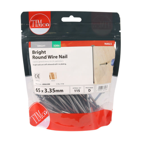 TIMCO Round Wire Nails Bright - 65 x 3.35 (0.5kg)