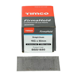 TIMCO FirmaHold Collated 16 Gauge Straight A2 Stainless Steel Brad Nails - 16g x 50 (2000pcs)