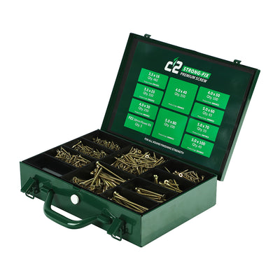 TIMCO C2 Strong-Fix Multi-Purpose Premium Countersunk Gold Woodscrews Assorted Case - 1,798 pcs