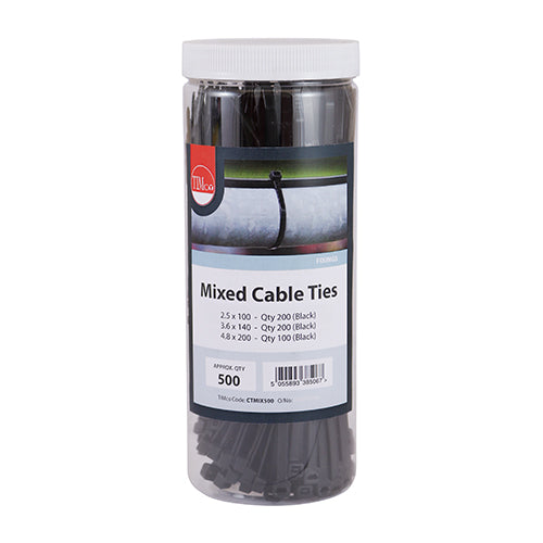 TIMCO Cable Ties Mixed Black - Mixed (500pcs)