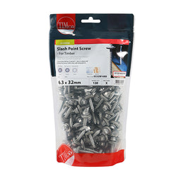 TIMCO Slash Point Sheet Metal to Timber Drill Screw Exterior Silver with EPDM Washer - 6.3 x 32 (120pcs)