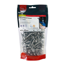 TIMCO Slash Point Sheet Metal to Timber Drill Screw Exterior Silver with EPDM Washer - 6.3 x 45 (90pcs)