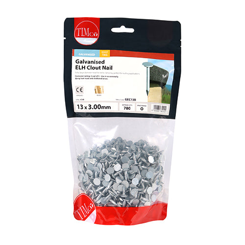 TIMCO Extra Large Head Clout Nails Galvanised - 13 x 3.00 (1kg)