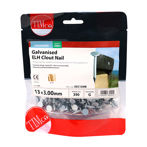 TIMCO Extra Large Head Clout Nails Galvanised - 13 x 3.00 (0.5kg)