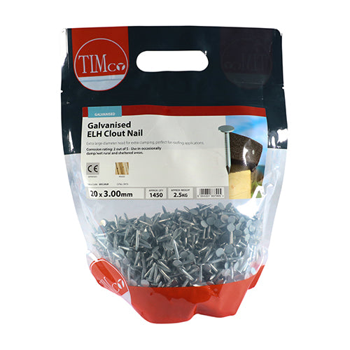 TIMCO Extra Large Head Clout Nails Galvanised - 20 x 3.00 (2.5kg)