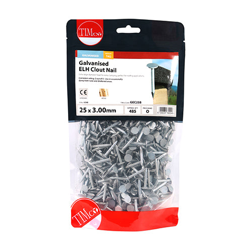 TIMCO Extra Large Head Clout Nails Galvanised - 25 x 3.00 (1kg)