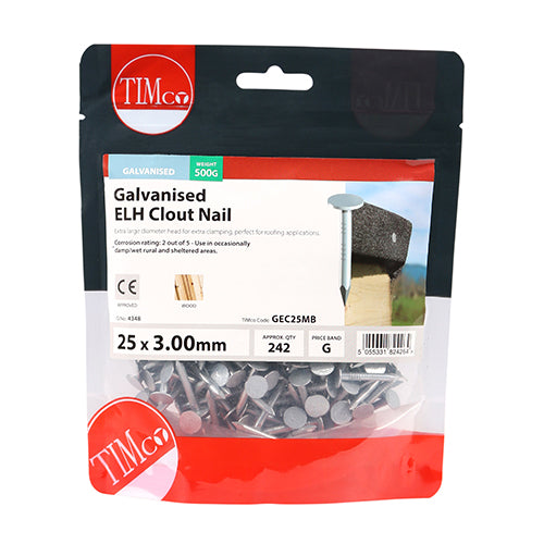 TIMCO Extra Large Head Clout Nails Galvanised - 25 x 3.00 (0.5kg)