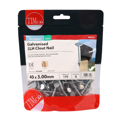 TIMCO Extra Large Head Clout Nails Galvanised - 40 x 3.00 (0.5kg)