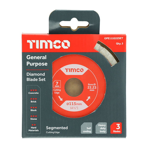 TIMCO General Purpose Diamond Blade Segmented  - 115 x 22.2 (3pcs)