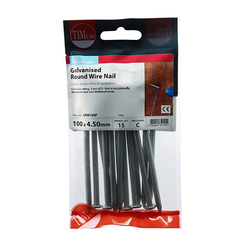 TIMCO Round Wire Nails Galvanised - 100 x 4.50 (15pcs)