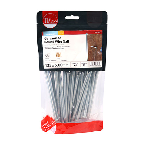 TIMCO Round Wire Nails Galvanised - 125 x 5.60 (1kg)