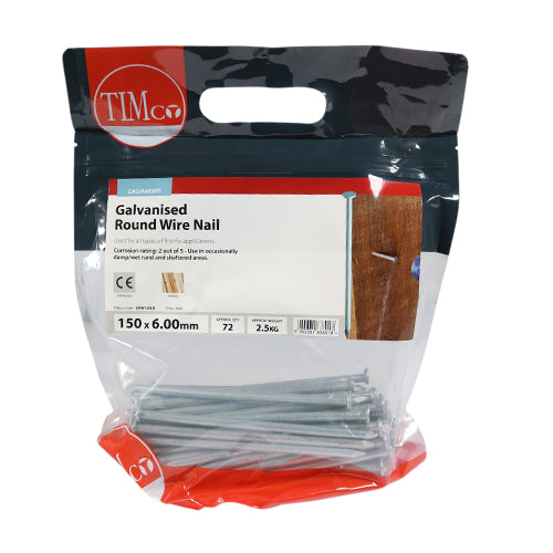 TIMCO Round Wire Nails Galvanised - 150 x 6.00 (2.5kg)