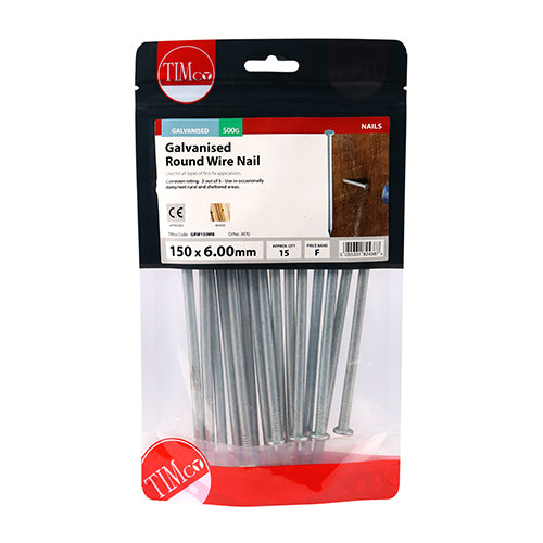 TIMCO Round Wire Nails Galvanised - 150 x 6.00 (0.5kg)