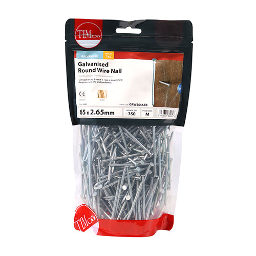 TIMCO Round Wire Nails Galvanised - 65 x 2.65 (1kg)