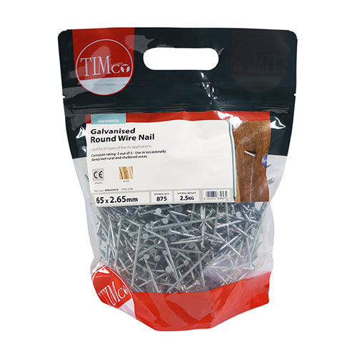 TIMCO Round Wire Nails Galvanised - 65 x 2.65 (2.5kg)