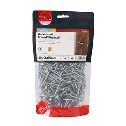 TIMCO Round Wire Nails Galvanised - 40 x 2.65 (1kg)