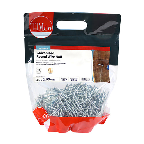 TIMCO Round Wire Nails Galvanised - 40 x 2.65 (2.5kg)