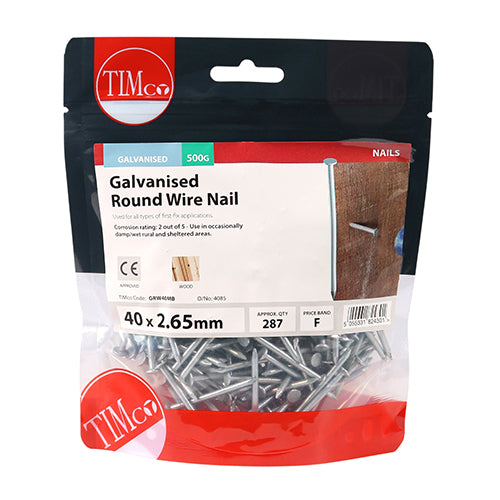 TIMCO Round Wire Nails Galvanised - 40 x 2.65 (0.5kg)