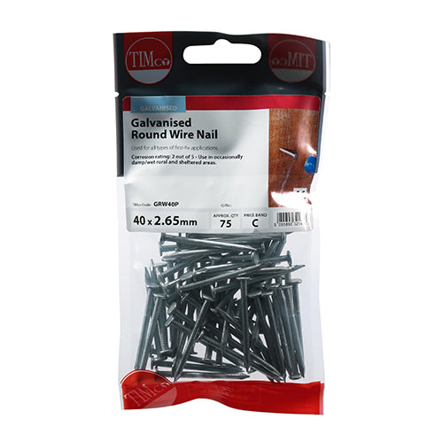 TIMCO Round Wire Nails Galvanised - 40 x 2.65 (75pcs)