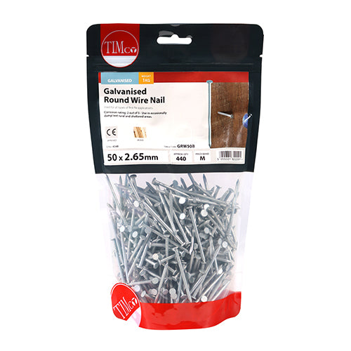 TIMCO Round Wire Nails Galvanised - 50 x 2.65 (1kg)