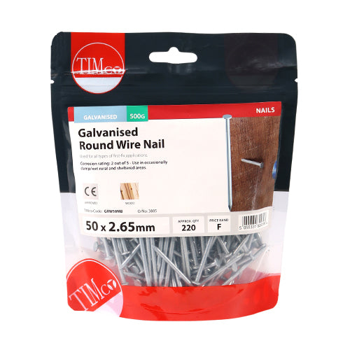 TIMCO Round Wire Nails Galvanised - 50 x 2.65 (0.5kg)