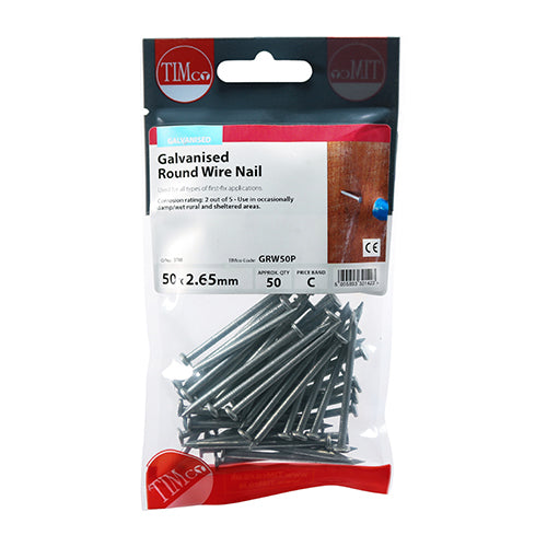 TIMCO Round Wire Nails Galvanised - 50 x 2.65 (50pcs)