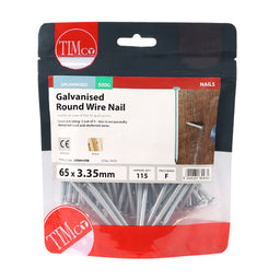 TIMCO Round Wire Nails Galvanised - 65 x 3.35 (0.5kg)