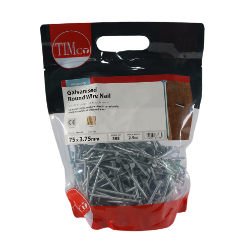 TIMCO Round Wire Nails Galvanised - 75 x 3.75 (2.5kg)