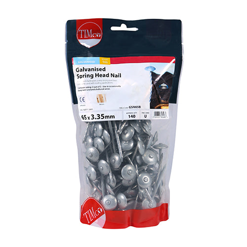 TIMCO Spring Head Nails Galvanised - 65 x 3.35 (1kg)