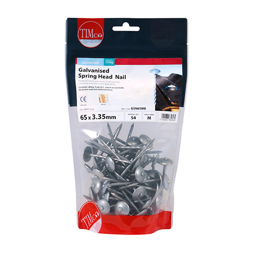 TIMCO Spring Head Nails Galvanised - 65 x 3.35 (0.5kg)