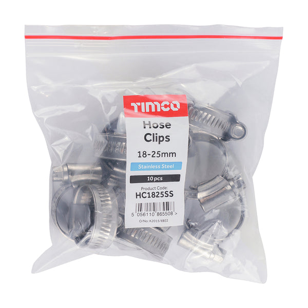 TIMCO Hose Clips A2 Stainless Steel - 18-25mm (10pcs)