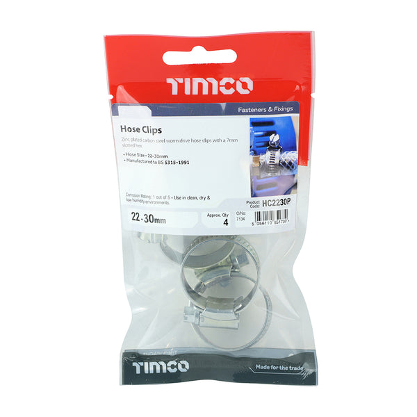 TIMCO Hose Clips Silver - 22-30mm (4pcs)