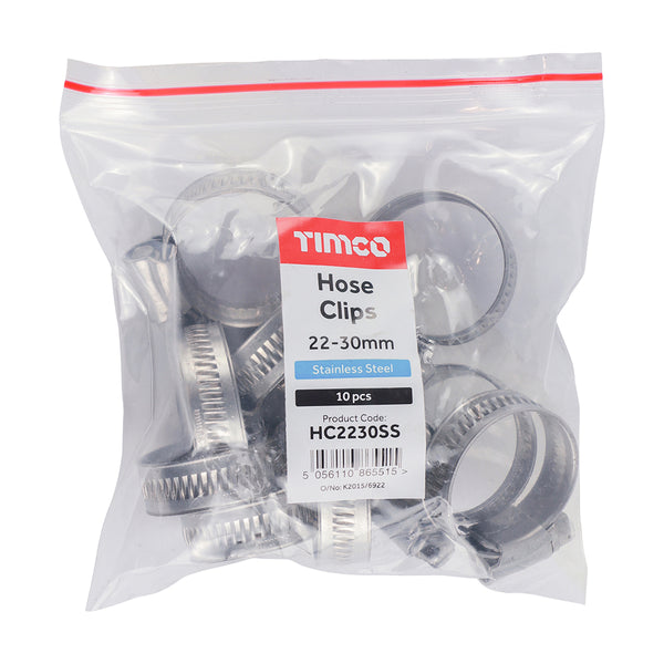 TIMCO Hose Clips A2 Stainless Steel - 22-30mm (10pcs)