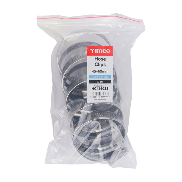 TIMCO Hose Clips A2 Stainless Steel - 45-60mm (10pcs)