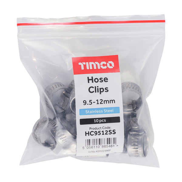 TIMCO Hose Clips A2 Stainless Steel - 9.5-12mm (10pcs)